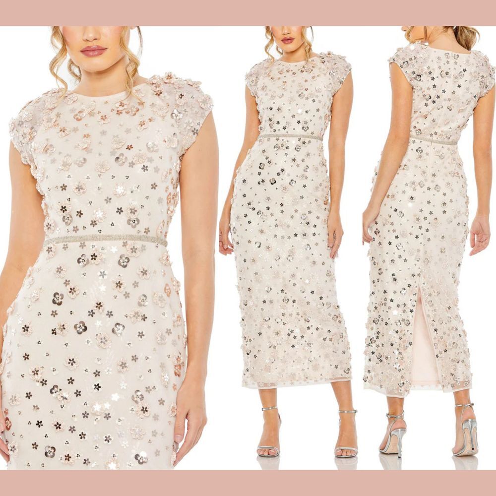NWT MAC DUGGAL [ 16 ] 93806 Floral Applique‎ Cap Sleeve Column Dress Blush Pink